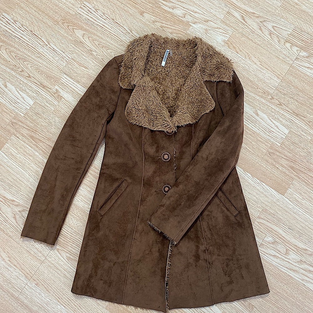 Monoreno Brown Faux Fur & Suede Coat